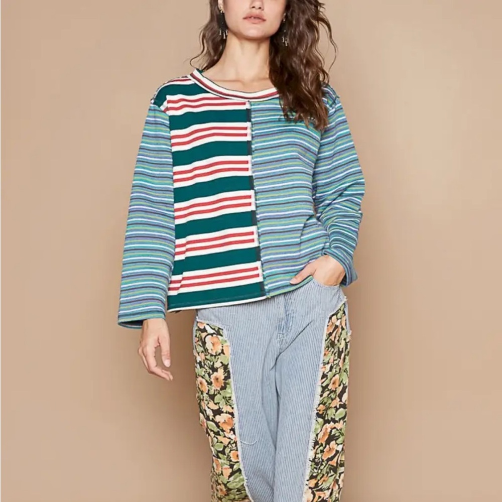 POL Green Multi Striped Long Sleeve